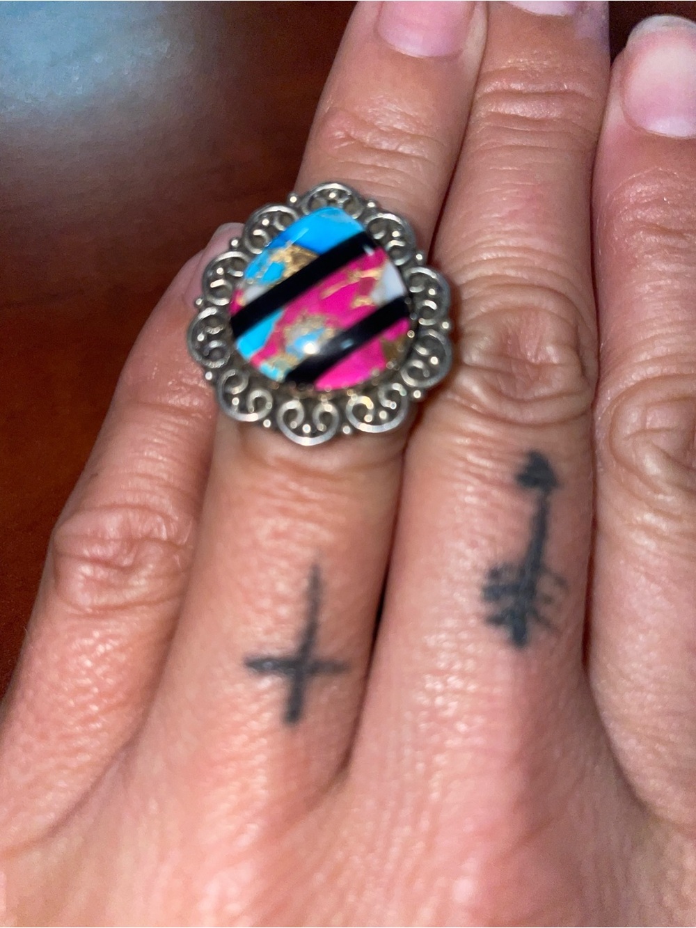 Vintage-Inspired Multicolor Statement Ring - Turquoise & Pink